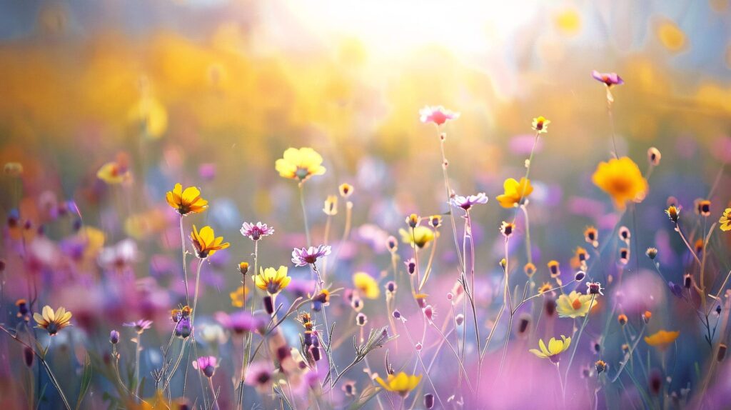 Blumenwiese im Gegenlicht